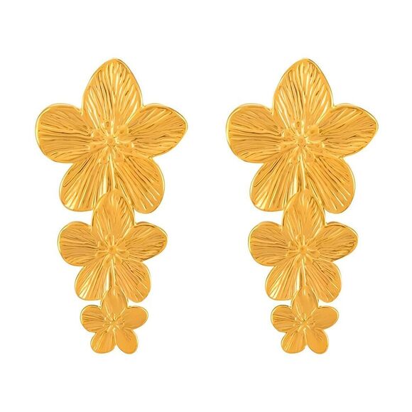 18K Gold Plated Women's Floral Sunflower Statement Dangling Pierced Earrings - Picture 1 of 8